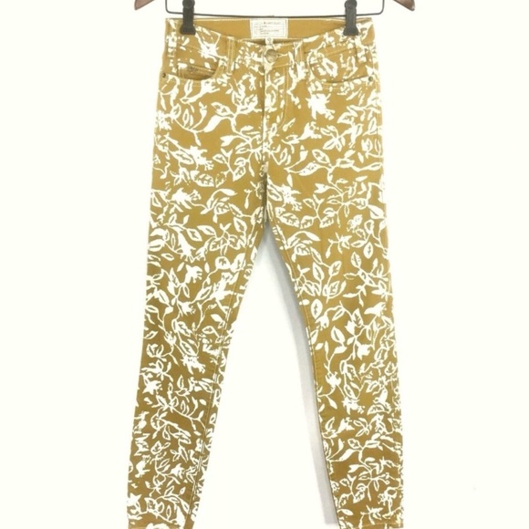 24 CROPPED PATTERNED MUSTARD & WHITE DVF ❤️s Current/Elliott Jeans - Picture 2 of 8